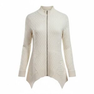 Tommy Hilfiger Womens Cream Cable Knit Zip Up Cardigan Sweater Size Medium